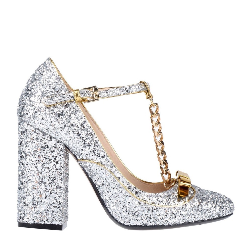 N21 Cinderella  Silver Glitter T-Strap Heels